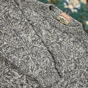 Vintage Adirondack 100% Wool Chunky Cable Knit Sweater Hand Made Beige Fisherman